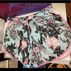 Nike Floral Athletic Shorts in Mint, Pink and Black